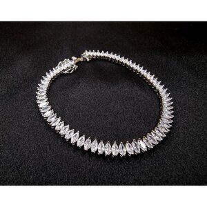 Marquise-Cut Cubic Zirconia Tennis Bracelet 925 Sterling Silver FAS Signed Elega